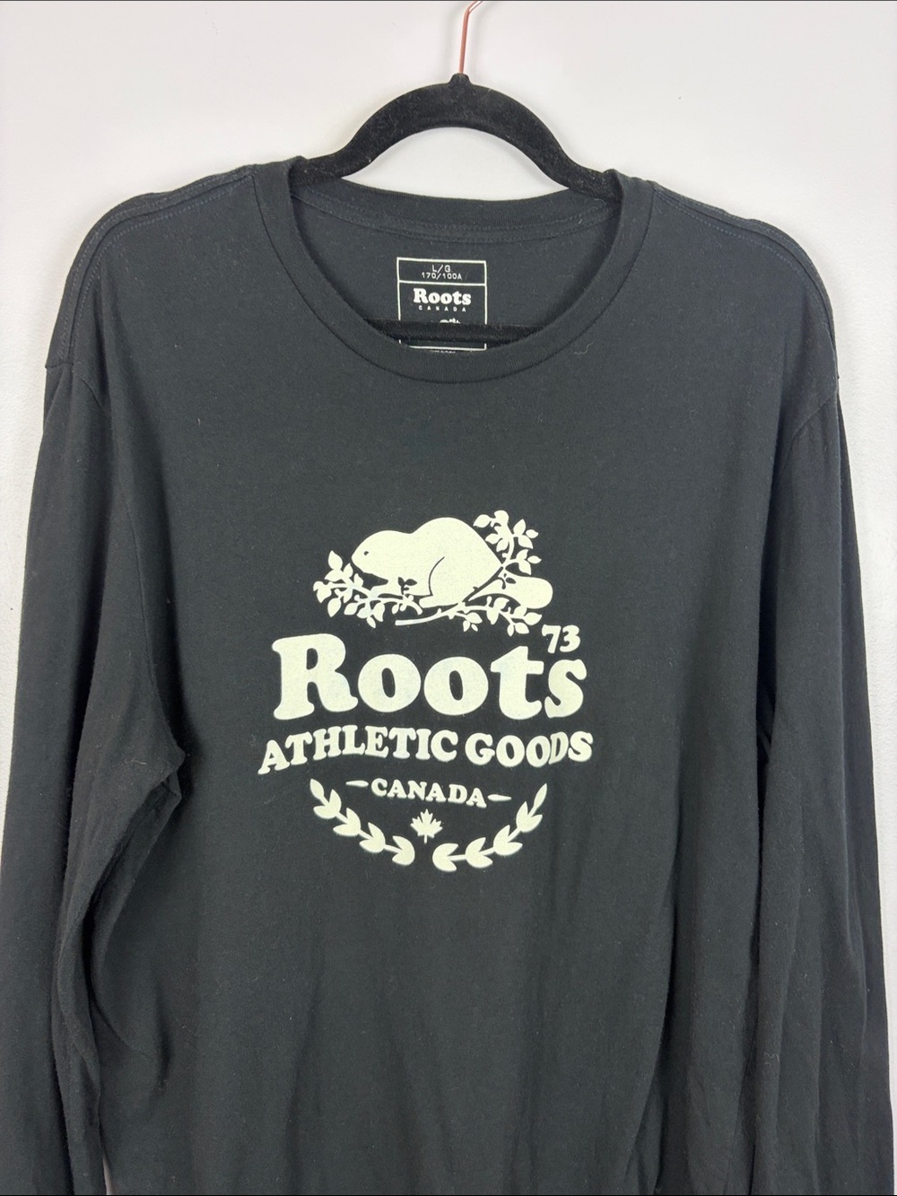 Roots Canada Athletic Goods Logo Long Sleeve Tee Black 100% Cotton Size Large - Picture 3 of 12